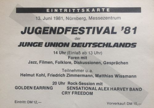 Golden Earring show ticket June 13, 1981 Nurnberg - Messezentrum